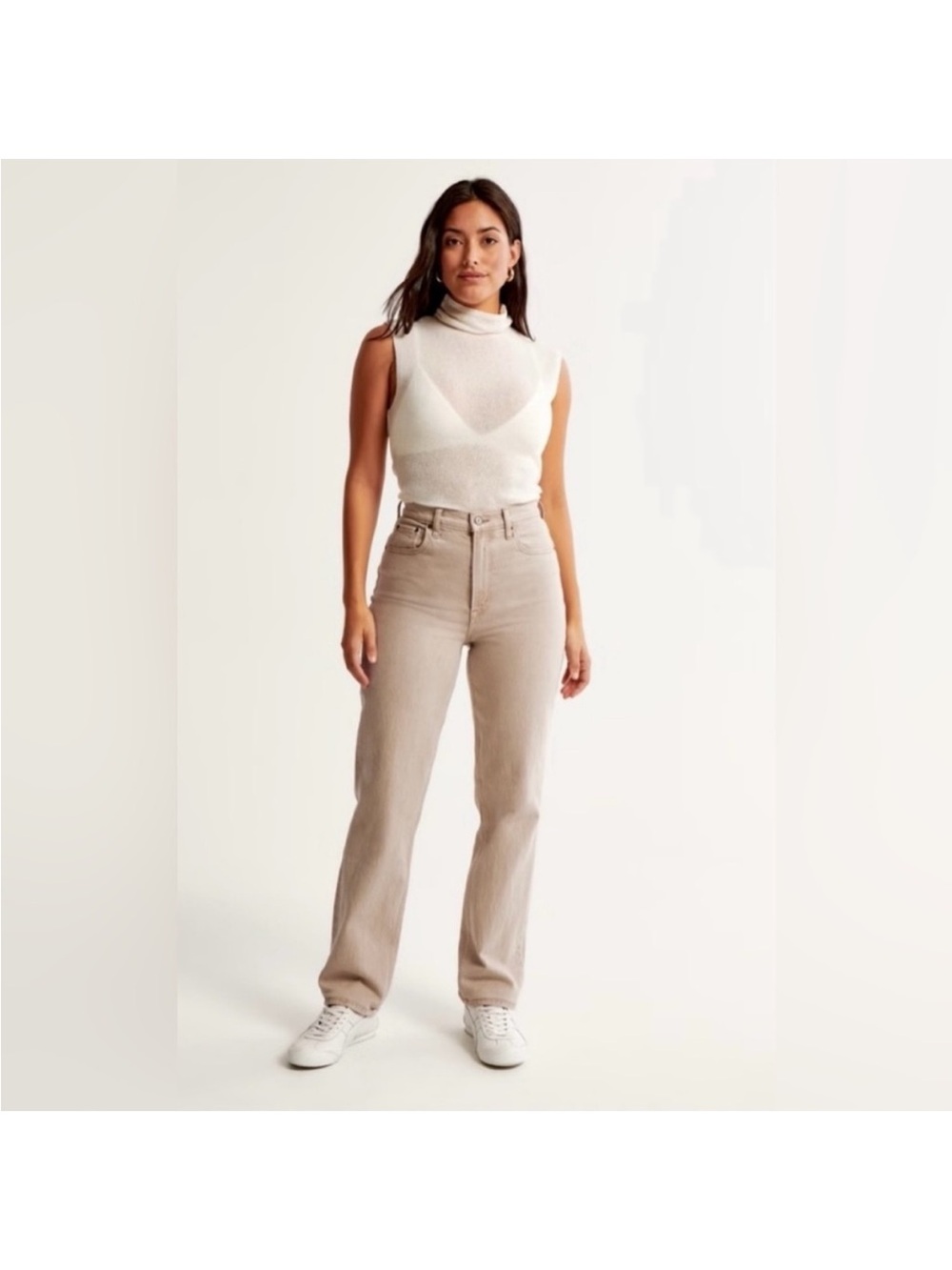 Abercrombie 90’s Straight Ultra High Rise Jean, Curve Love - Tan/Khaki - 32/14R